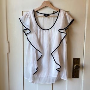 White and Black Sheer Ruffled Blouse